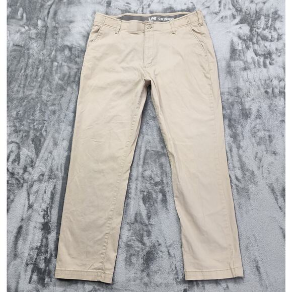 Lee Pants Mens 38X30 Beige Khaki Slim Straight Leg Stretch Cotton Preppy Office - Picture 1 of 13